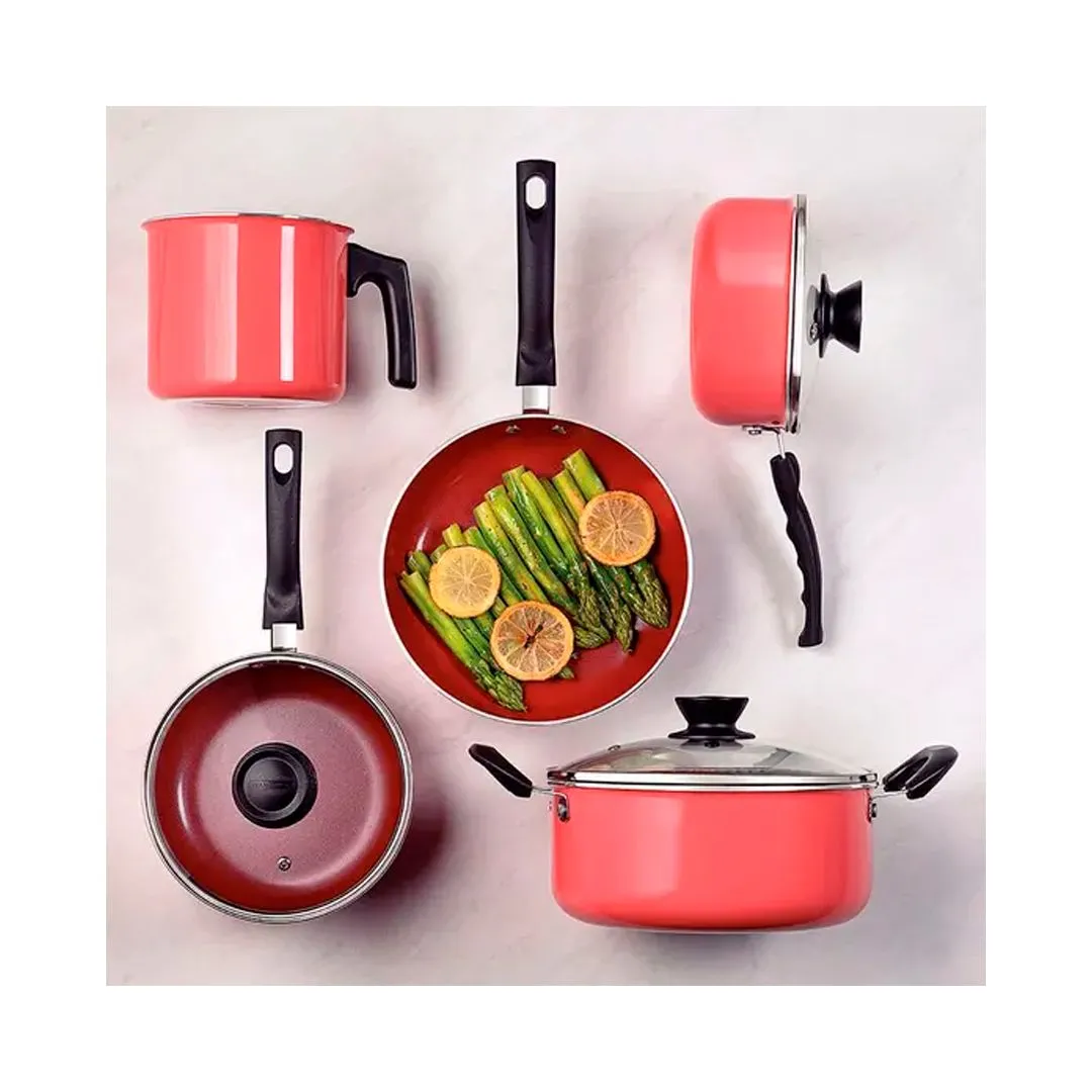 JOGO DE PANELAS 5PCS EVORA CORAL- SORTIDOS DE ALUMÍNIO COM REV. CERÂMICO E SILICONE
