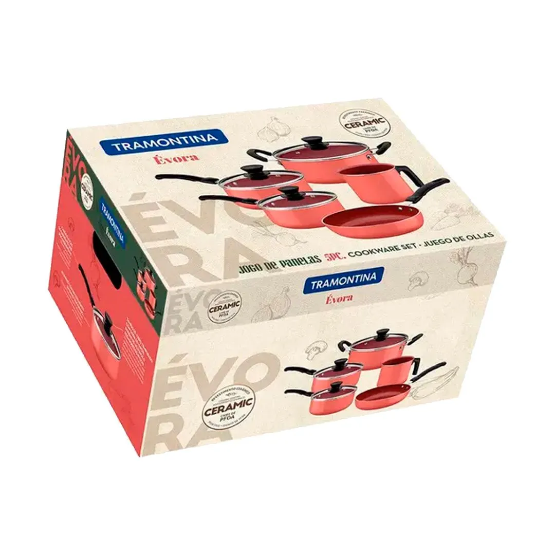 JOGO DE PANELAS 5PCS EVORA CORAL- SORTIDOS DE ALUMÍNIO COM REV. CERÂMICO E SILICONE