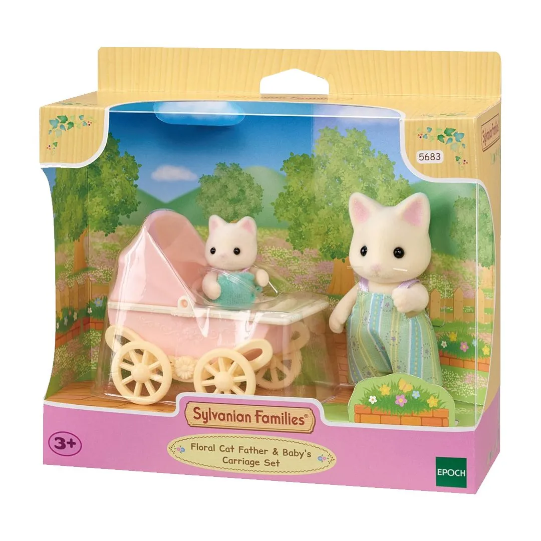 SYLVANIAN FAMILIES - CONJUNTO CARRINHO DE BEBÊ - PAPAI E BEBÊ GATOS