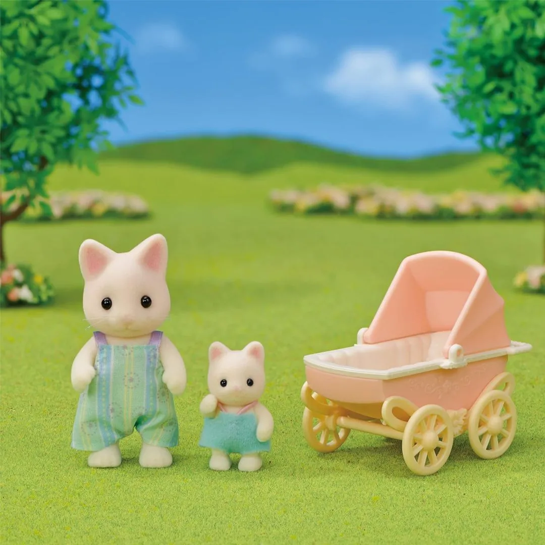 SYLVANIAN FAMILIES - CONJUNTO CARRINHO DE BEBÊ - PAPAI E BEBÊ GATOS