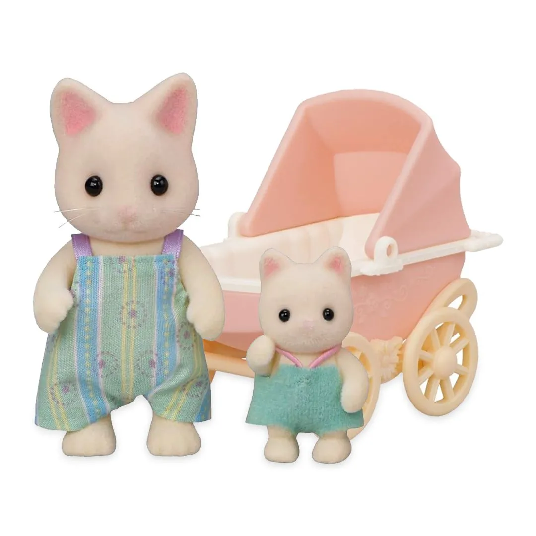 SYLVANIAN FAMILIES - CONJUNTO CARRINHO DE BEBÊ - PAPAI E BEBÊ GATOS