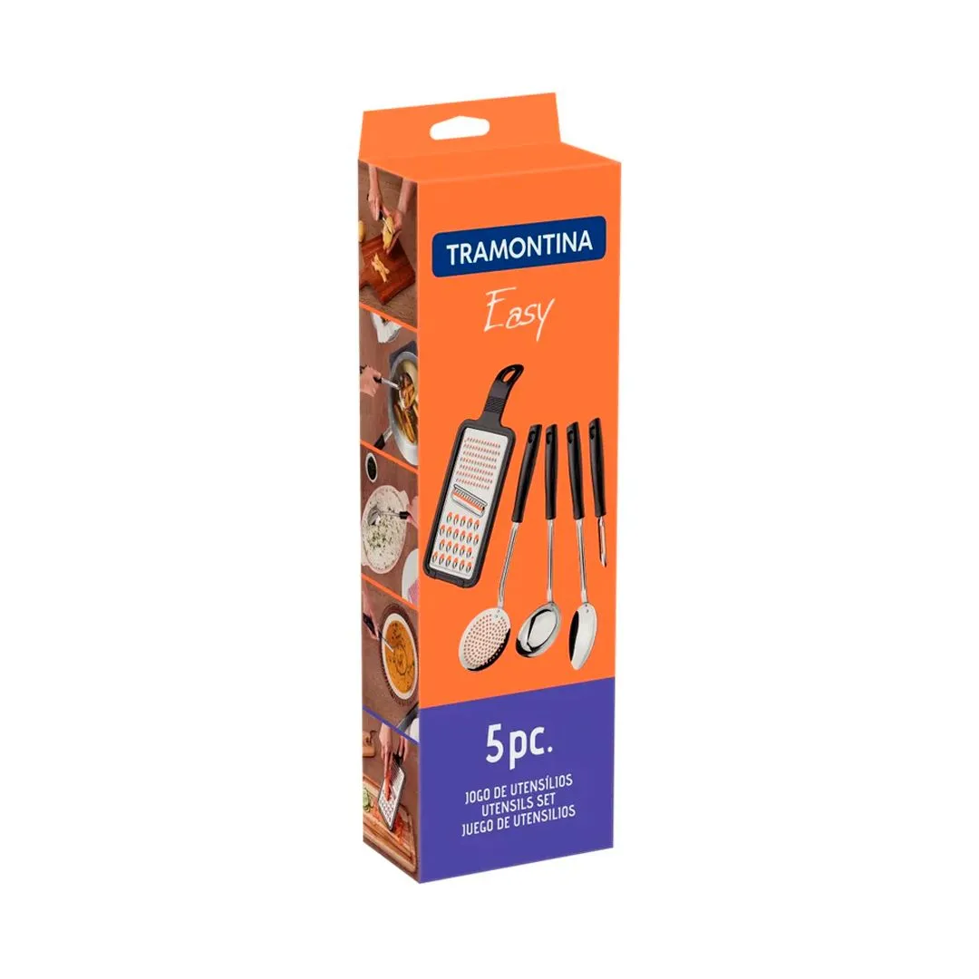 JOGO UTENSÍLIOS INOX 5PC EASY PRETO