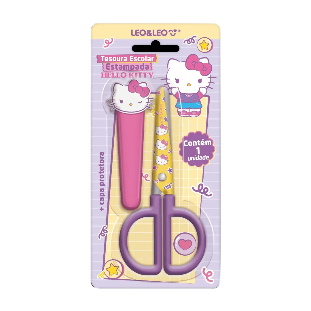 TESOURA ESCOLAR ESTAMPADA COM CAPA HELLO KITTY- BLISTER C/1UND LEO
