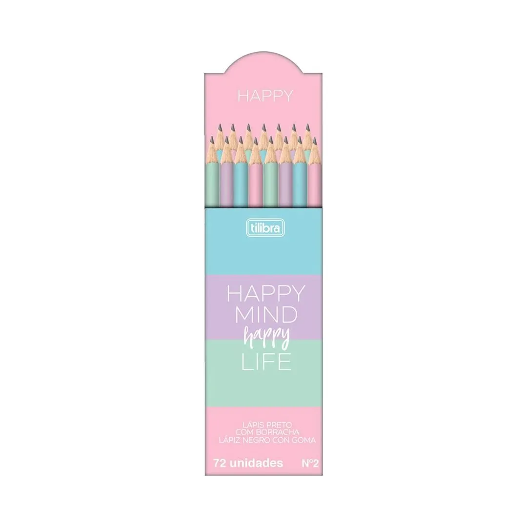 LAPIS PRETO REDONDO COM BORRACHA N2 HAPPY  SORTIDO