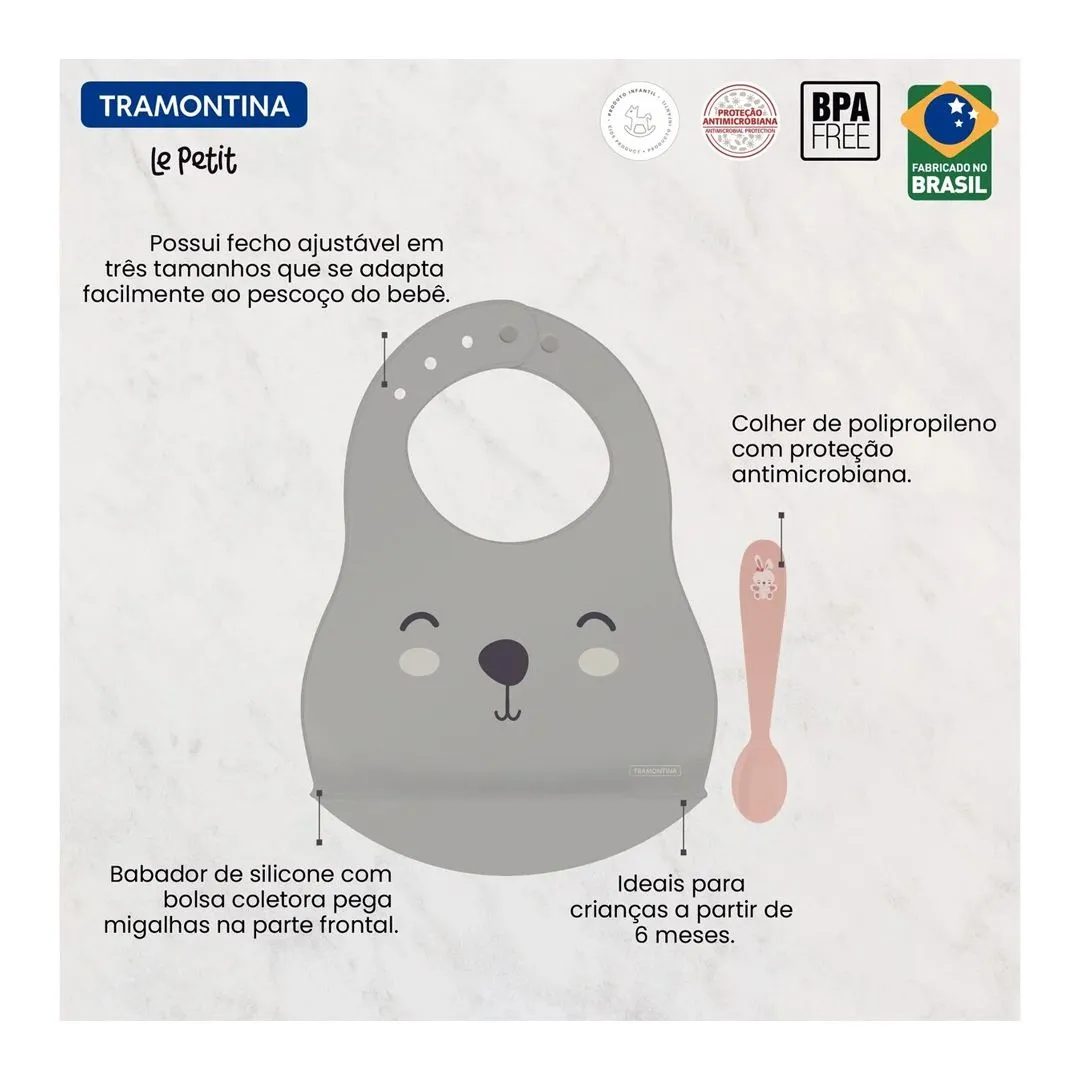 KIT BABADOR + COLHER INFANTIL 2 PCS LE PETIT ROSA PASTEL 