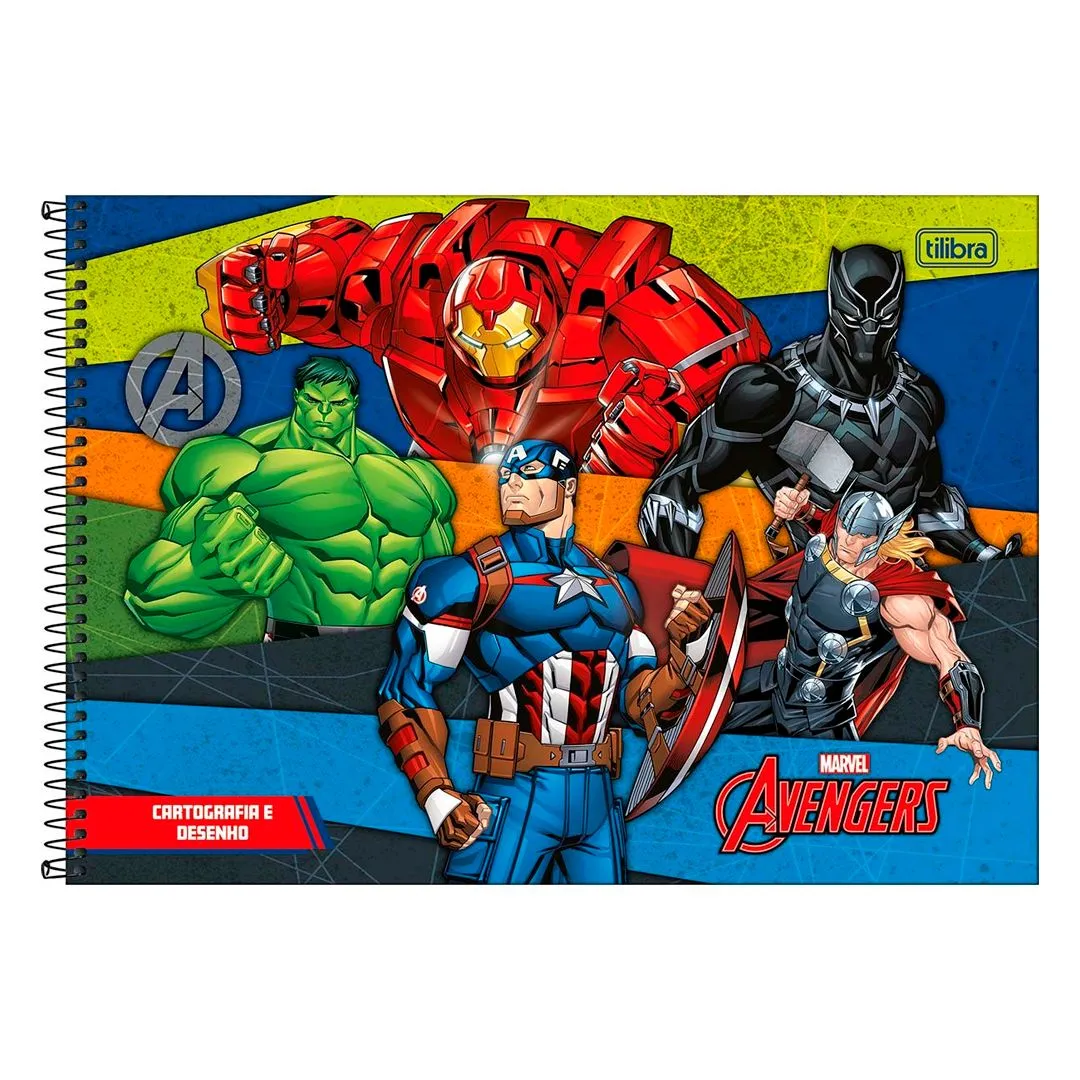 CADERNO DE CARTOGRAFIA E DESENHO ESPIRAL CAPA DURA AVENGERS 80 FOLHAS- SORTIDO