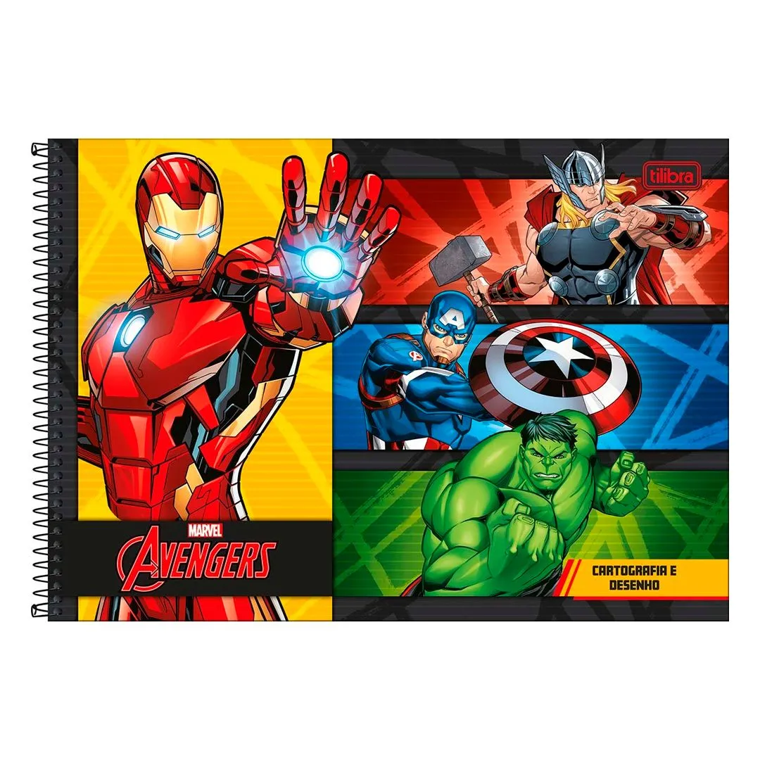 CADERNO DE CARTOGRAFIA E DESENHO ESPIRAL CAPA DURA AVENGERS 80 FOLHAS- SORTIDO