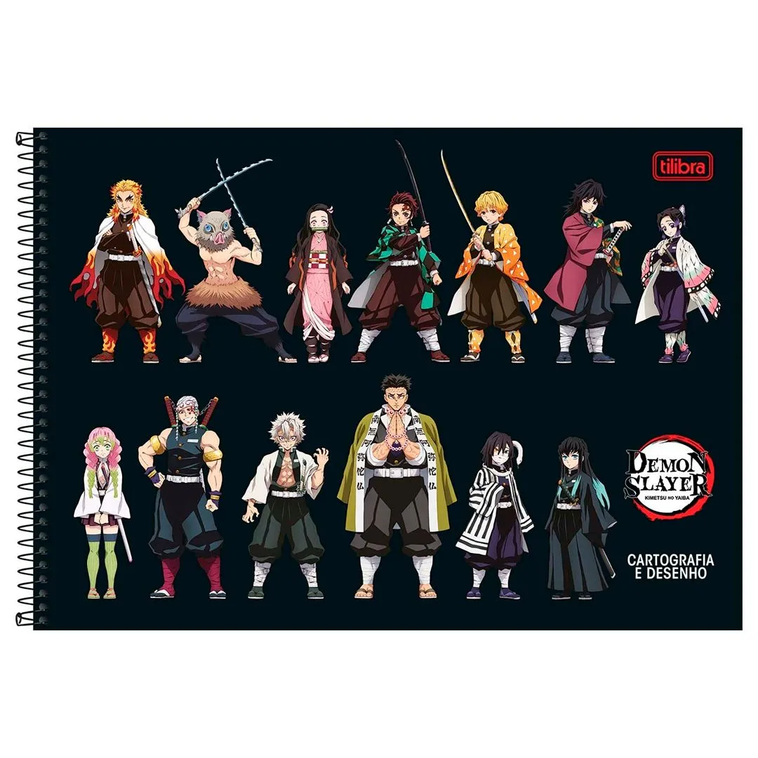 CADERNO DE CARTOGRAFIA E DESENHO ESPIRAL CAPA DURA DEMON SLAYER 80 FOLHAS- SORTIDO