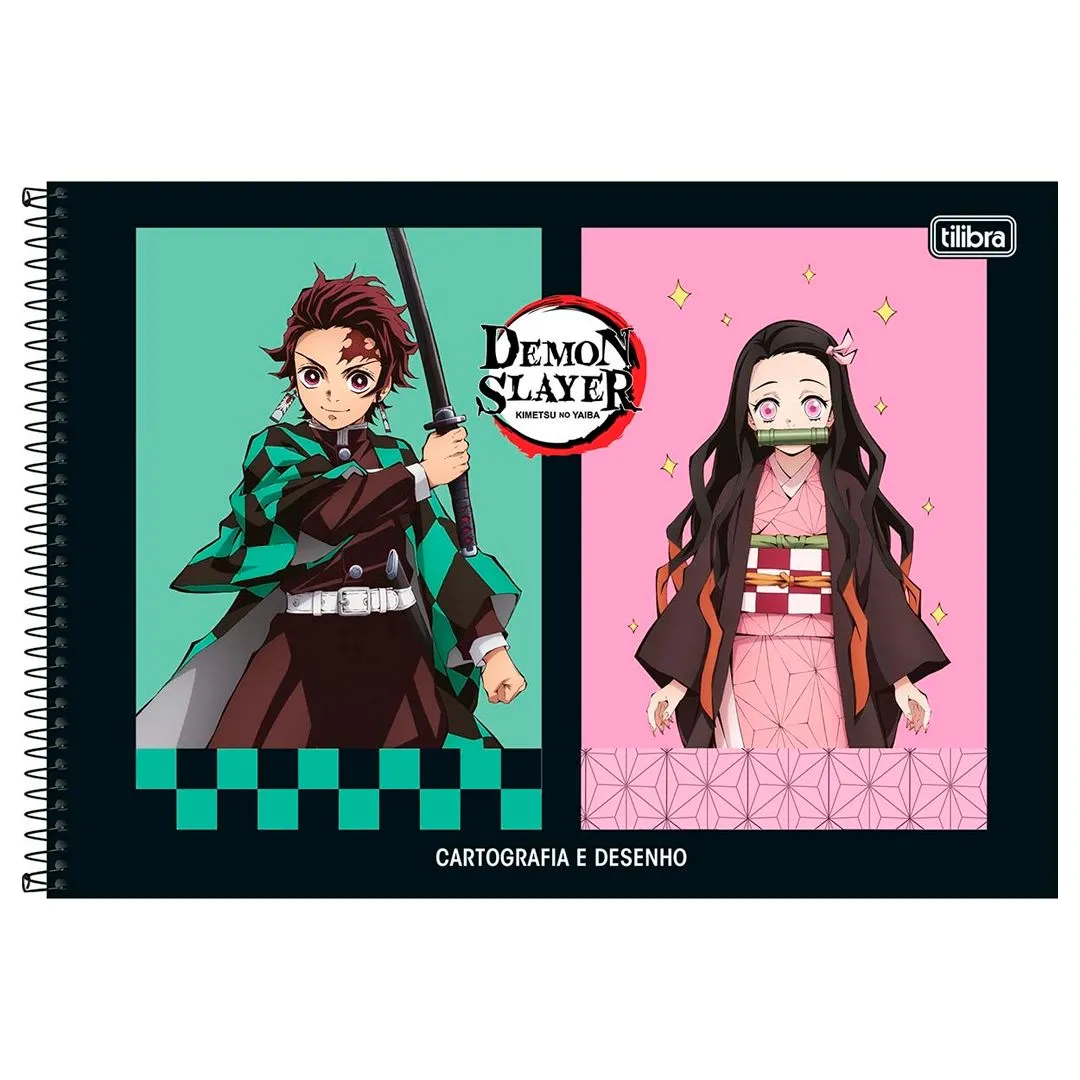 CADERNO DE CARTOGRAFIA E DESENHO ESPIRAL CAPA DURA DEMON SLAYER 80 FOLHAS- SORTIDO