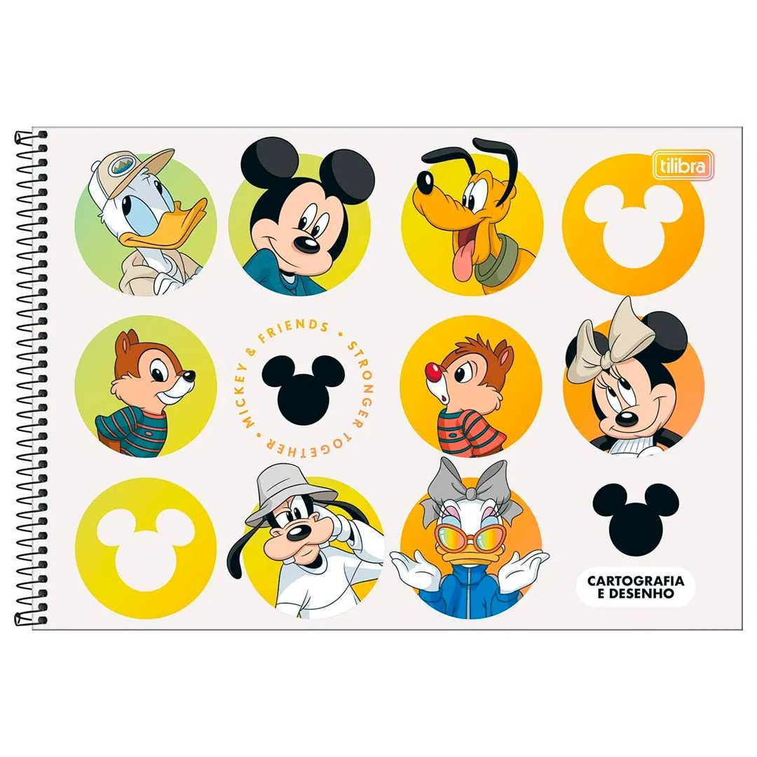 CADERNO DE CARTOGRAFIA E DESENHO ESPIRAL CAPA DURA MICKEY REAL LIFE 80 FOLHAS- SORTIDO