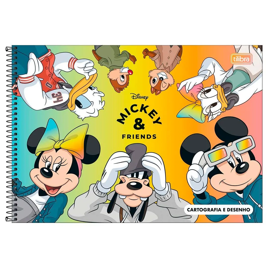 CADERNO DE CARTOGRAFIA E DESENHO ESPIRAL CAPA DURA MICKEY REAL LIFE 80 FOLHAS- SORTIDO