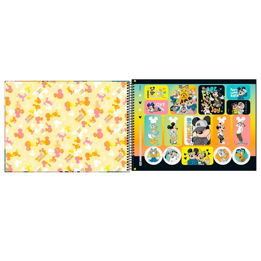 CADERNO DE CARTOGRAFIA E DESENHO ESPIRAL CAPA DURA MICKEY REAL LIFE 80 FOLHAS- SORTIDO
