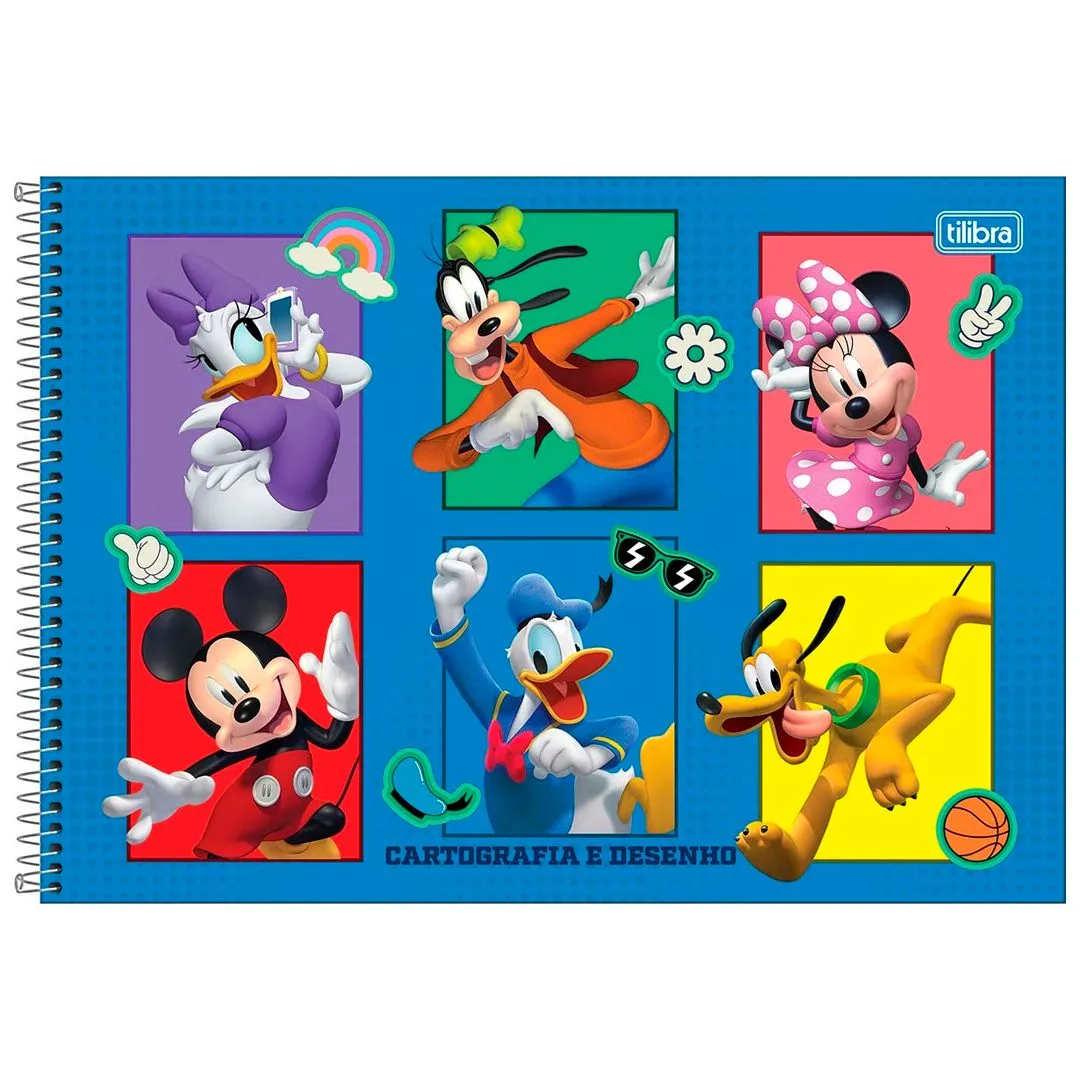 CADERNO DE CARTOGRAFIA E DESENHO ESPIRAL CAPA DURA MICKEY 80 FOLHAS- SORTIDO