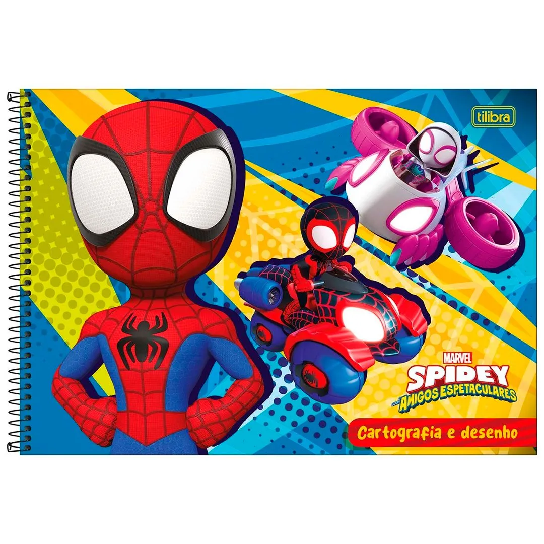 CADERNO DE CARTOGRAFIA E DESENHO ESPIRAL CAPA DURA SPIDEY 80 FOLHAS- SORTIDO