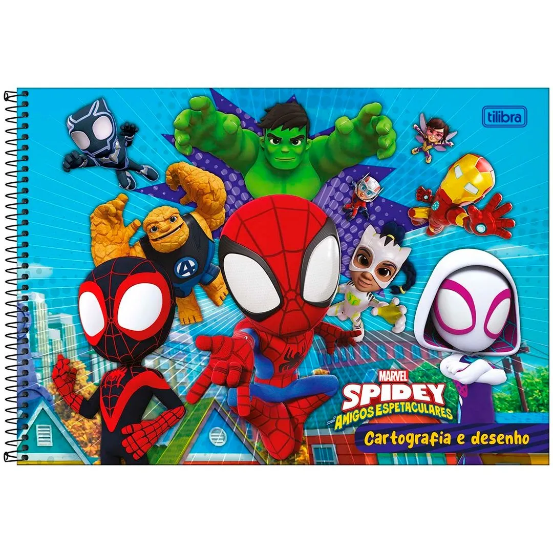 CADERNO DE CARTOGRAFIA E DESENHO ESPIRAL CAPA DURA SPIDEY 80 FOLHAS- SORTIDO
