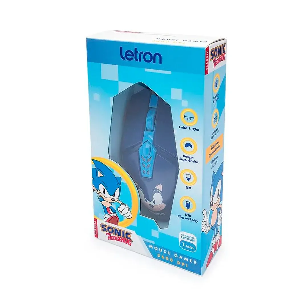 MOUSE GAMER RGB 6 BOTÕES 3600 DPI SONIC LETRON