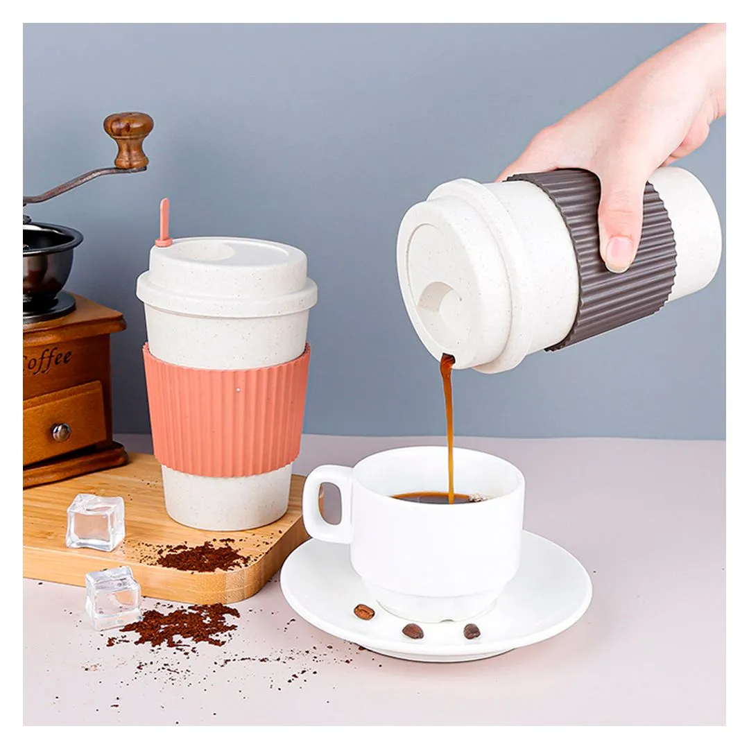 COPO P/CAFÉ DE BAMBU E PP C/TAMPA E MEXEDOR SORTIDO 450ML