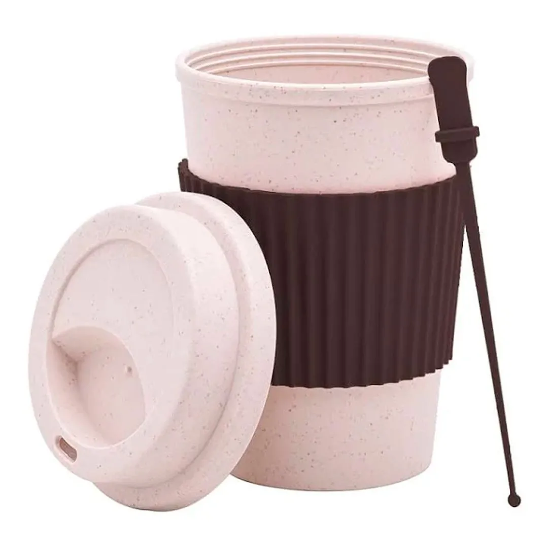 COPO P/CAFÉ DE BAMBU E PP C/TAMPA E MEXEDOR SORTIDO 450ML