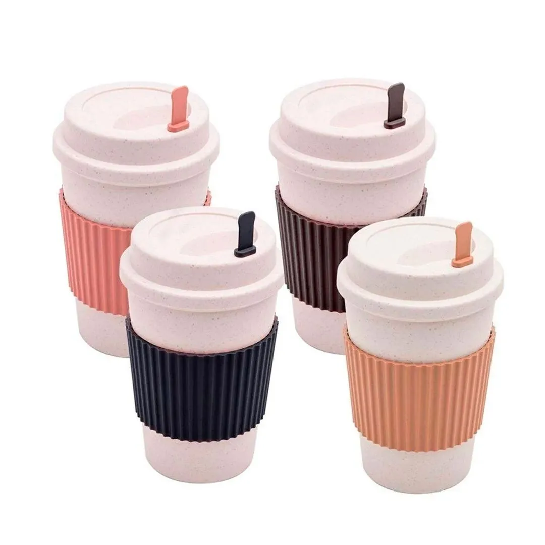 COPO P/CAFÉ DE BAMBU E PP C/TAMPA E MEXEDOR SORTIDO 450ML