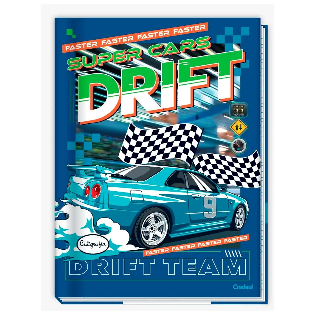 CADERNO BROCHURA 1/4 COST. C/D 48 FOLHAS- SUPER CARS