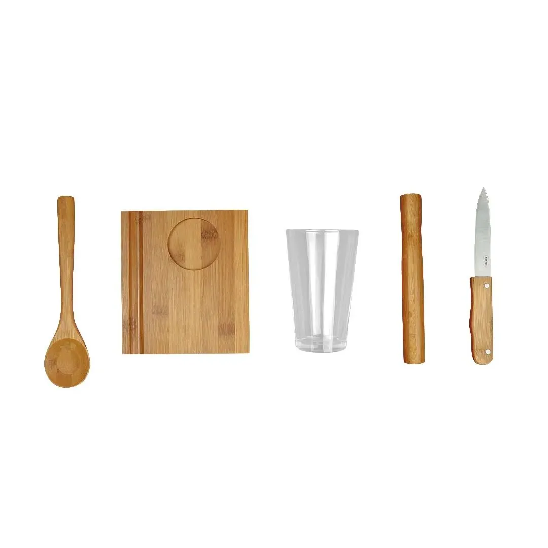 CONJUNTO PARA CAIPIRINHA EM BAMBOO - 5 PEÇAS