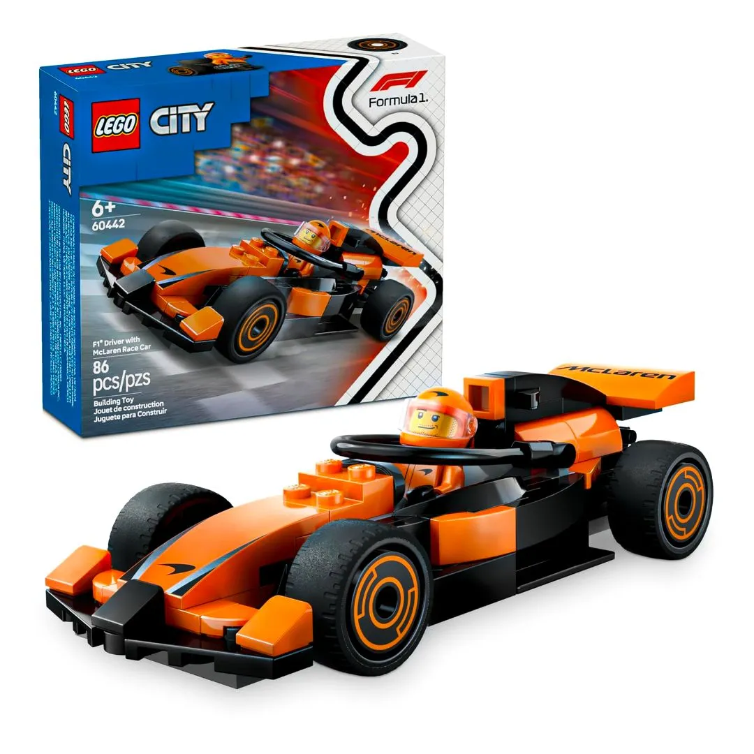 LEGO PILOTO DE FÓRMULA 1 COM CARRO DE CORRIDA MCLAREN