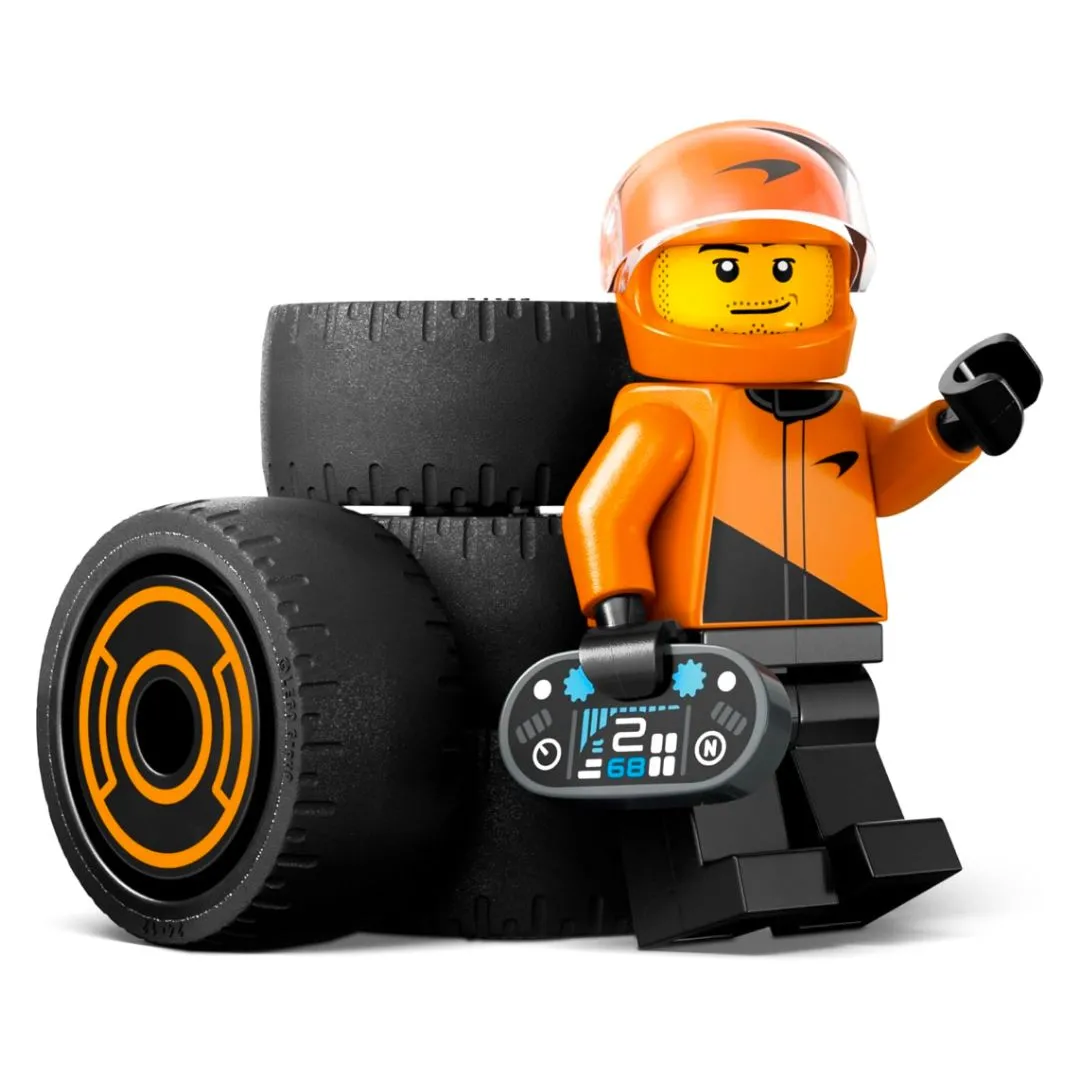 LEGO PILOTO DE FÓRMULA 1 COM CARRO DE CORRIDA MCLAREN