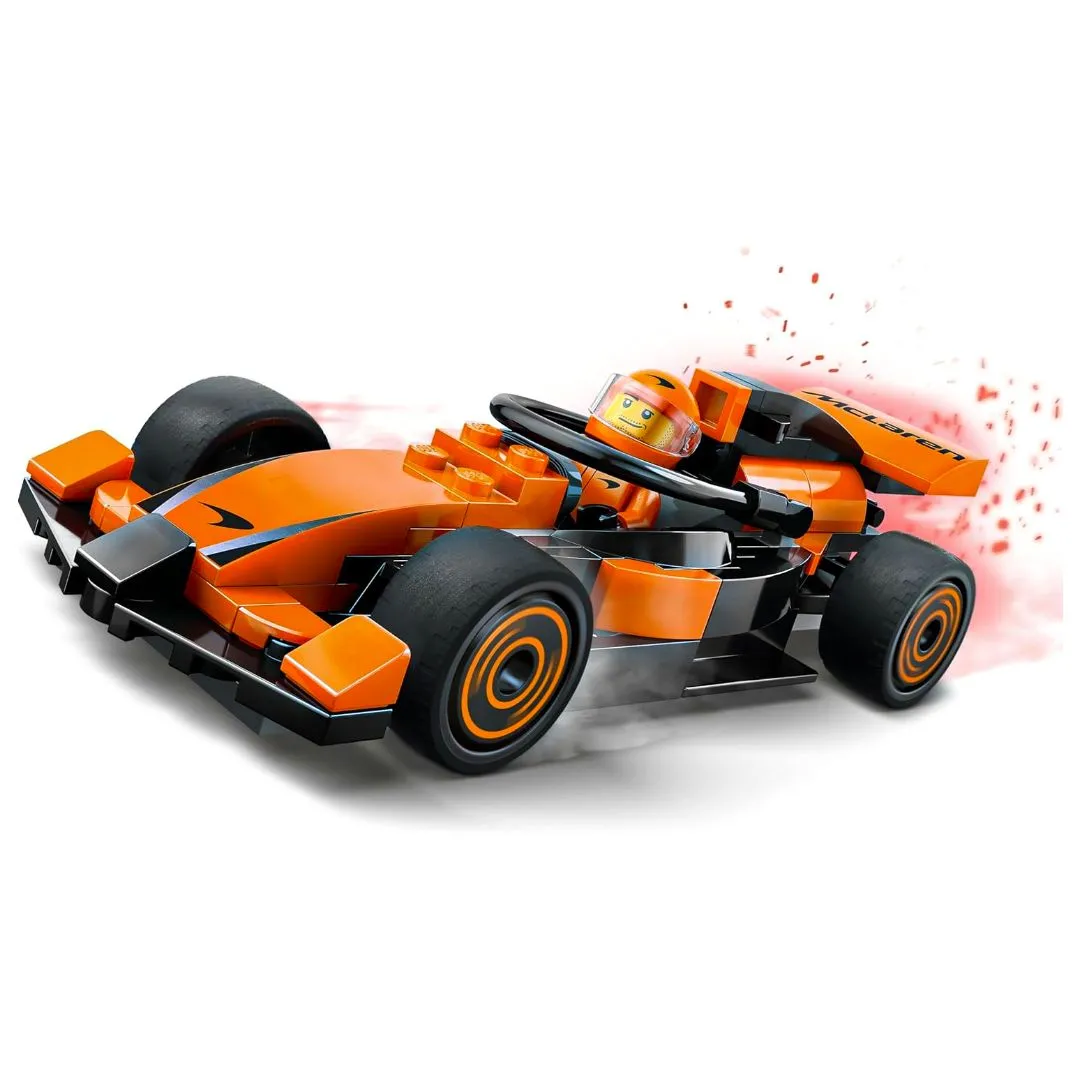 LEGO PILOTO DE FÓRMULA 1 COM CARRO DE CORRIDA MCLAREN