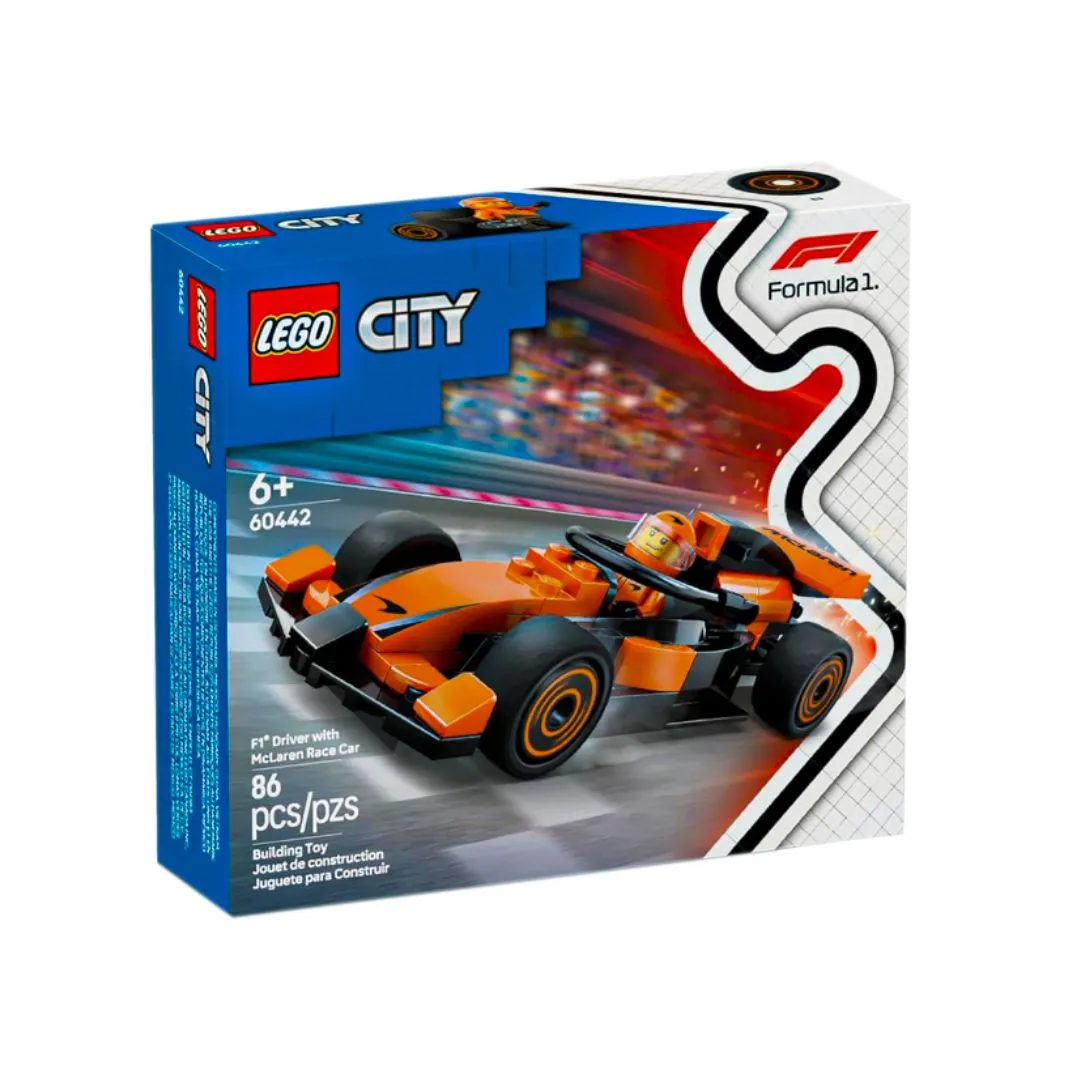 LEGO PILOTO DE FÓRMULA 1 COM CARRO DE CORRIDA MCLAREN