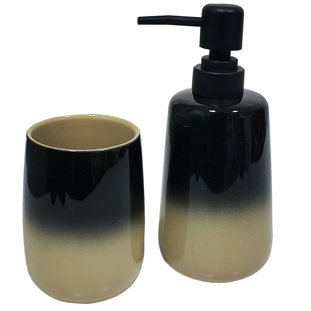 CONJUNTO 2 PEÇAS P/ BANHEIRO DE CERÂMICA DEGRADÊ BEGE E PRETO