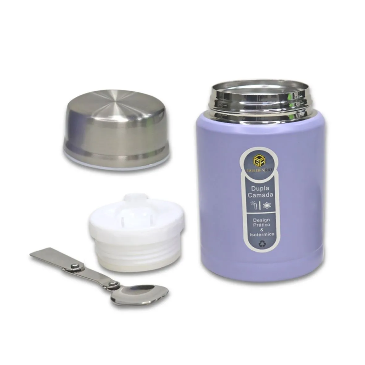 POTE ISOTÉRMICO COM COLHER EM AÇO INOX 500ML 