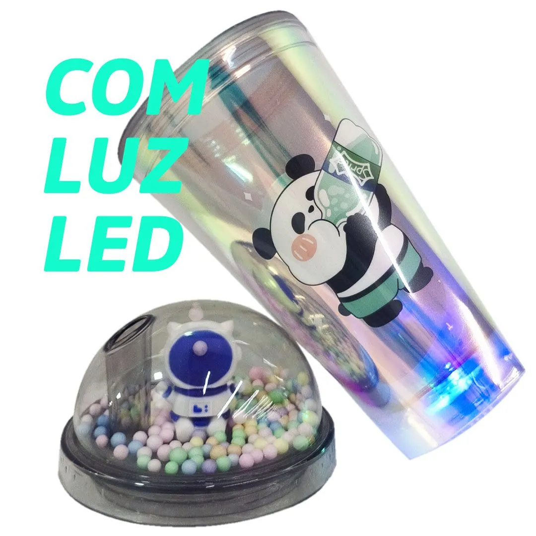 COPO COM LED, TAMPA BOLHA E CANUDO 450ML