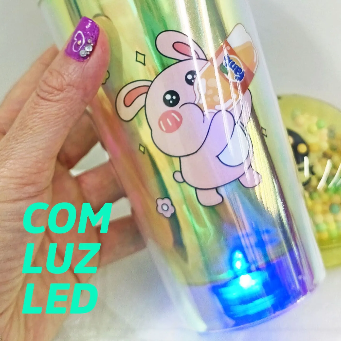 COPO COM LED, TAMPA BOLHA E CANUDO 450ML