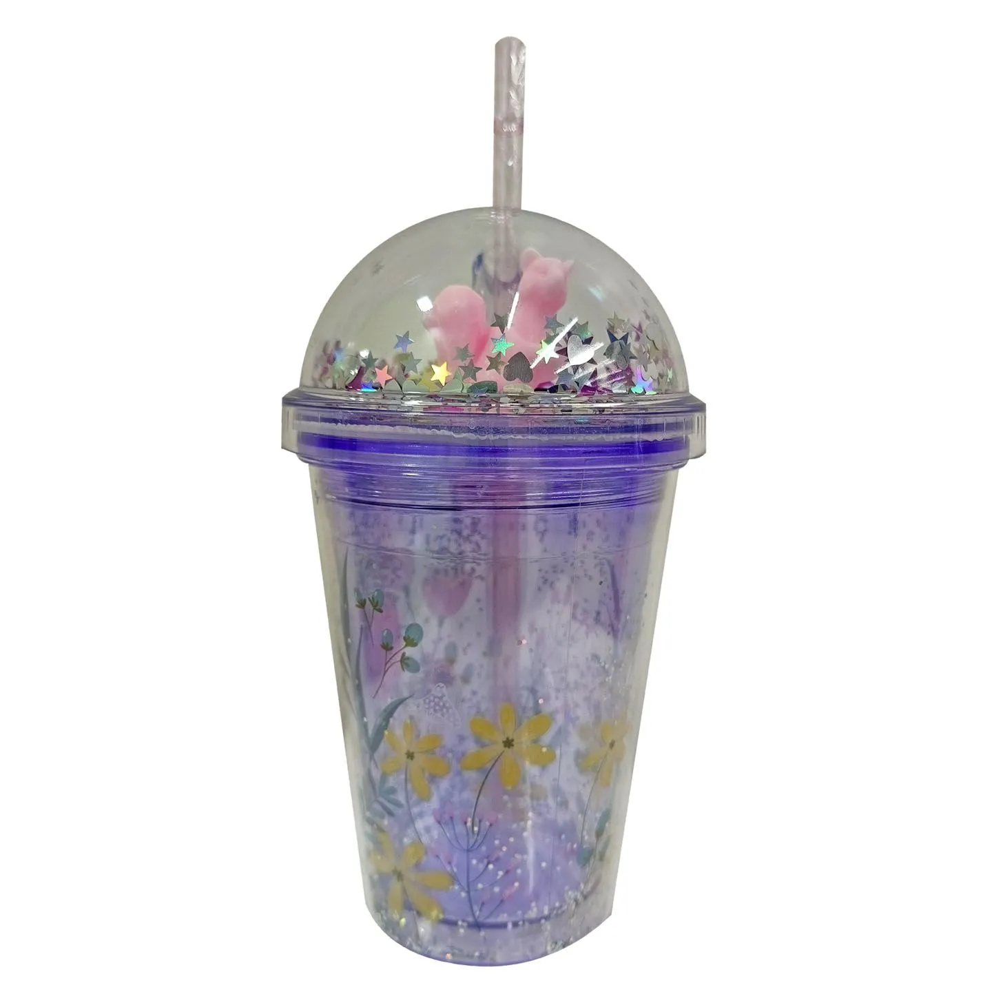 COPO ACRILICO  TAMPA BOLHA C/ CANUDO 350ML