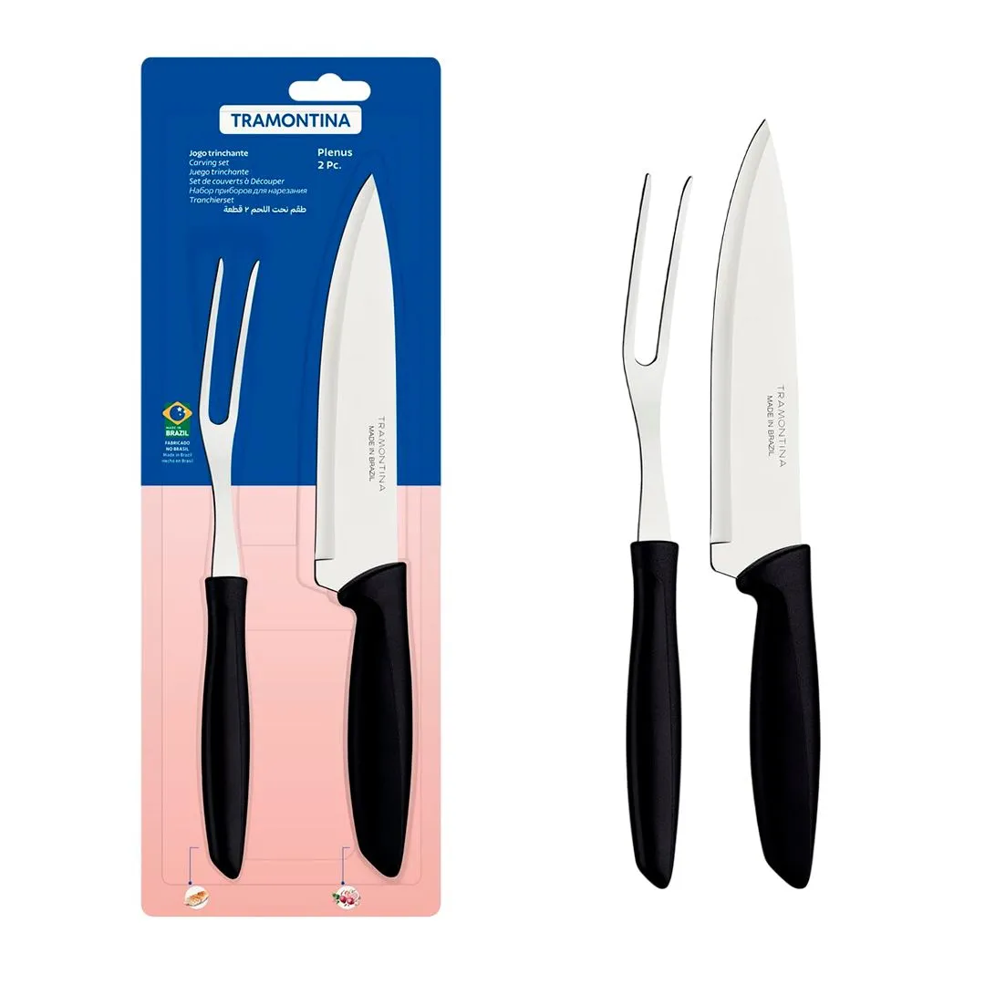 JOGO TRINCHANTE 2 PEÇAS PLENUS PRETO - SORTIDO COM LÂMINAS DE AÇO E CABO DE MADEIRA