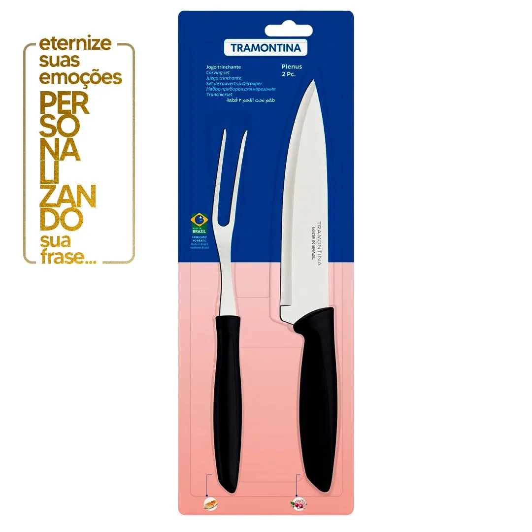 JOGO TRINCHANTE 2 PEÇAS PLENUS PRETO - SORTIDO COM LÂMINAS DE AÇO E CABO DE MADEIRA
