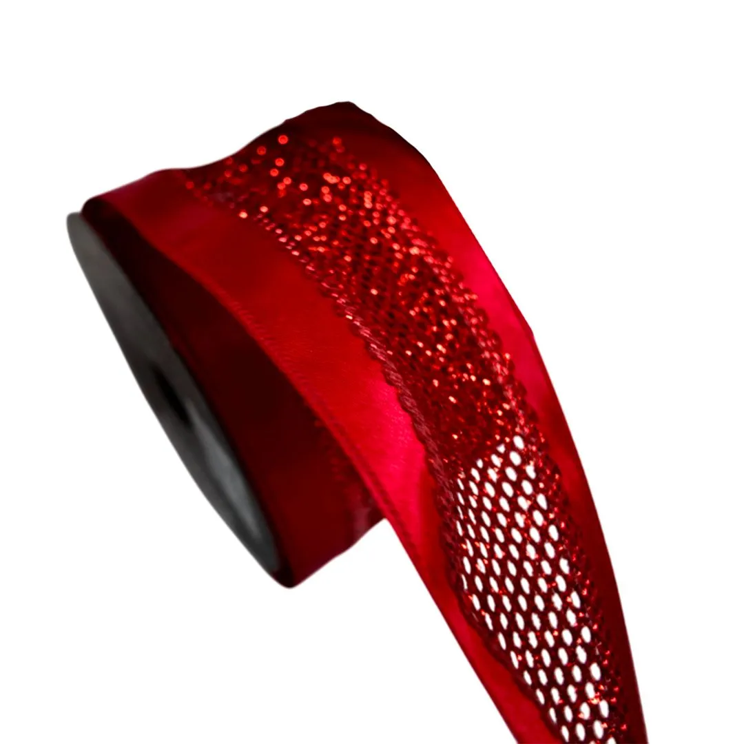 FITA ARAMADA VERMELHO COM RENDA 6,3CM X 9,14M