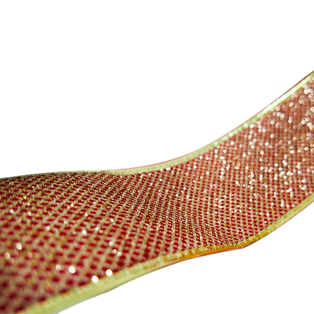 FITA ARAMADA GRADE VERMELHO DOURADO COM GLITTER 6,3CM X 9,14M