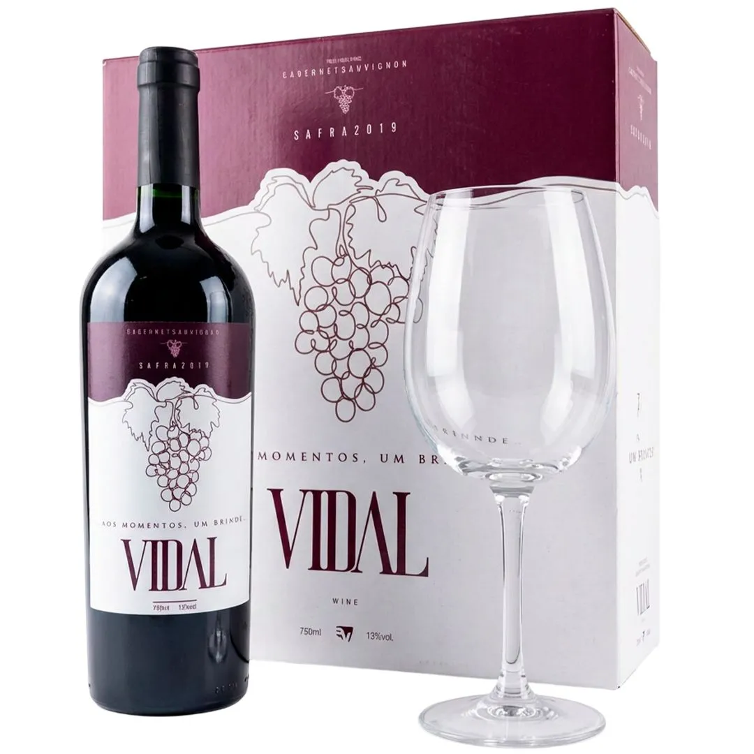 KIT TAÇA & VINHO TINTO SECO VIDAL
