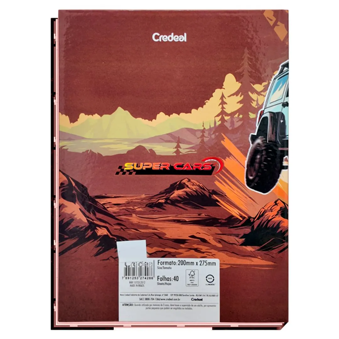 CADERNO BROCHURA UNIVERSITÁRIO COSTURADO 80 FOLHAS- SUPER CARS