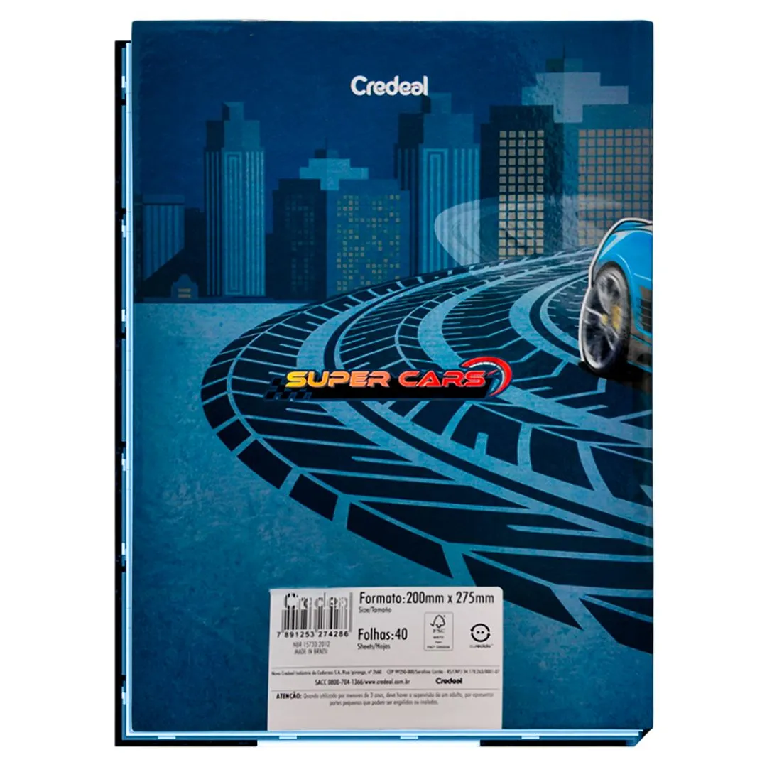 CADERNO BROCHURA UNIVERSITÁRIO COSTURADO 80 FOLHAS- SUPER CARS