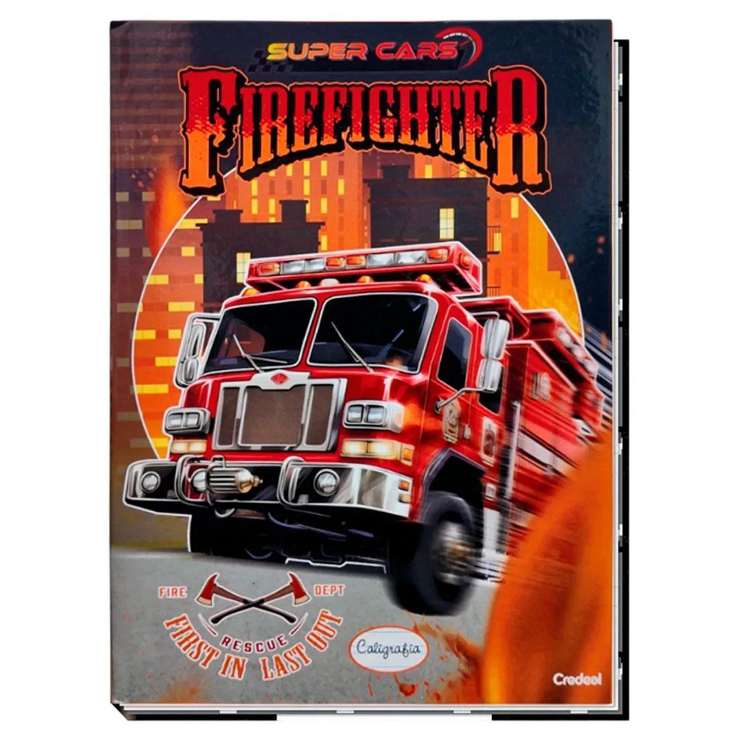 CADERNO BROCHURA 1/4 COSTURADO CAPA DURA 48 FOLHAS SUPER CARS
