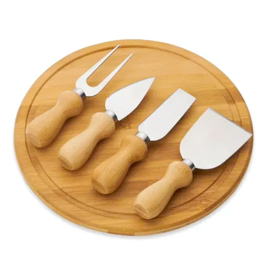KIT PARA QUEIJO EM BAMBU / INOX / CÓRDOBA - 5 PEÇAS