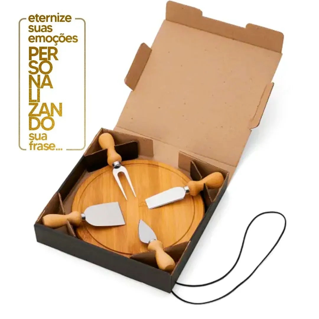 KIT PARA QUEIJO EM BAMBU / INOX / CÓRDOBA - 5 PEÇAS