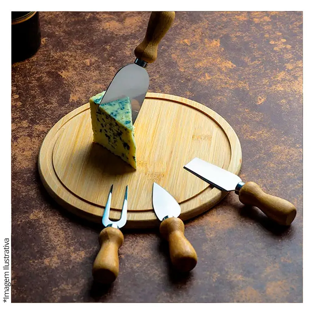 KIT PARA QUEIJO EM BAMBU / INOX / CÓRDOBA - 5 PEÇAS