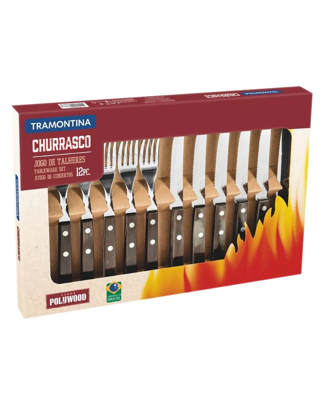 JOGO DE CHURRASCO 12PÇS POLYWOOD CASTANHO - SORTIDOS LÂMINA DE AÇO