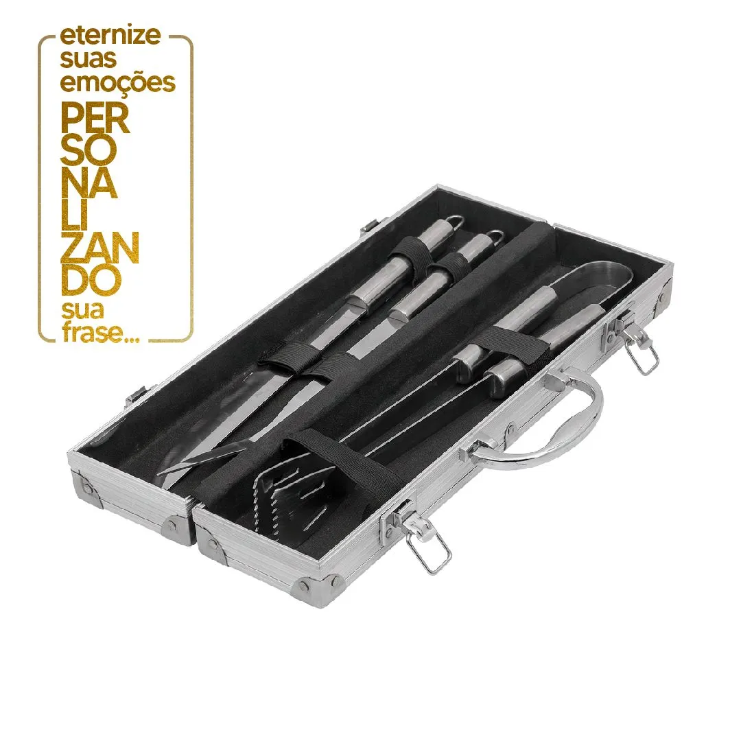KIT CHURRASCO 3 PECAS INOX 410 & MALETA DE ALUMINIO