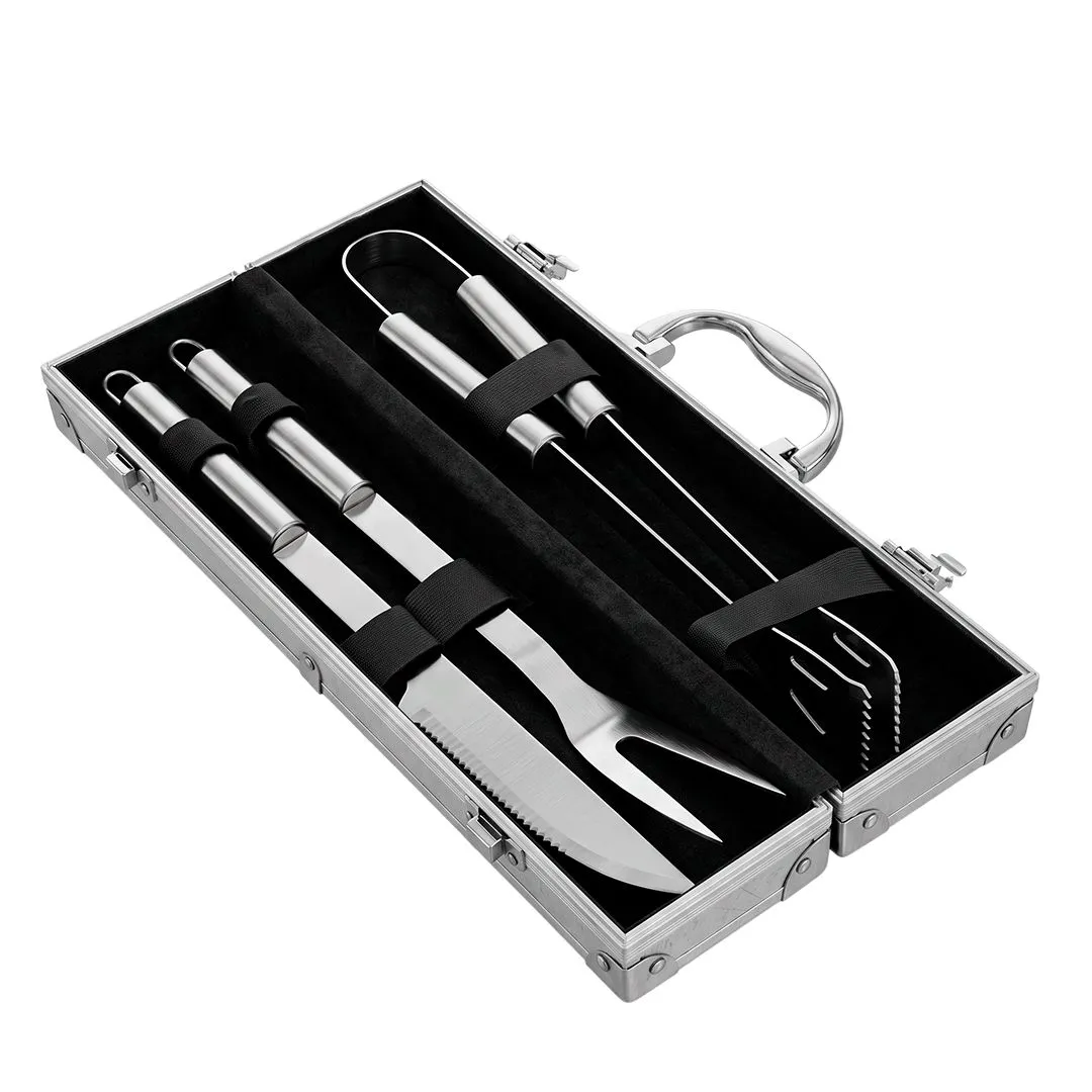 KIT CHURRASCO 3 PECAS INOX 410 & MALETA DE ALUMINIO