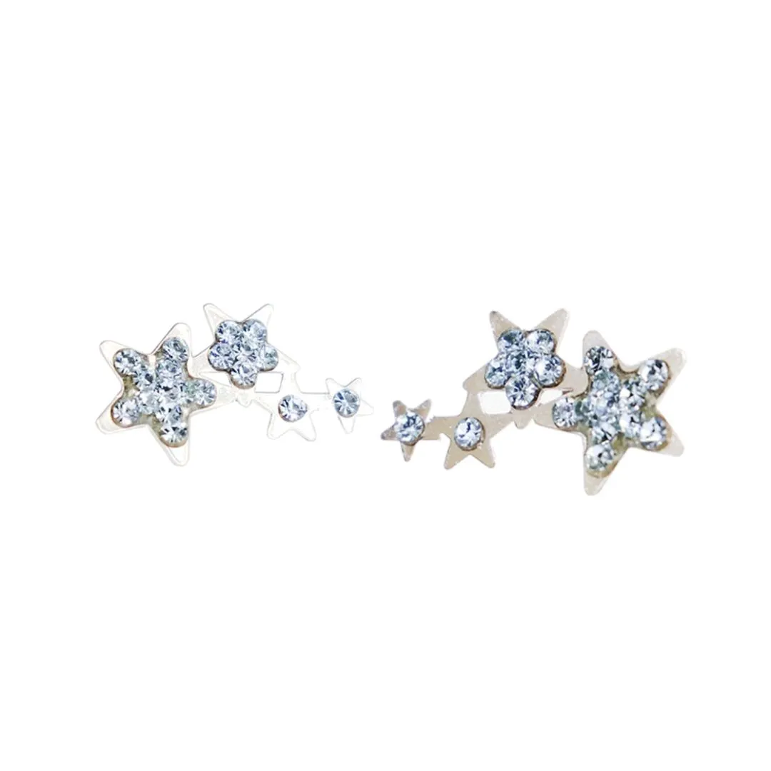 BRINCO ESTRELAS PRATA COM PEDRAS AZUIS