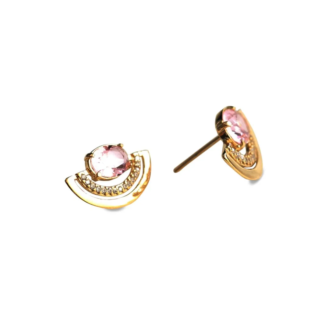 BRINCO LUA DOURADO COM PEDRA ROSA CLARO 